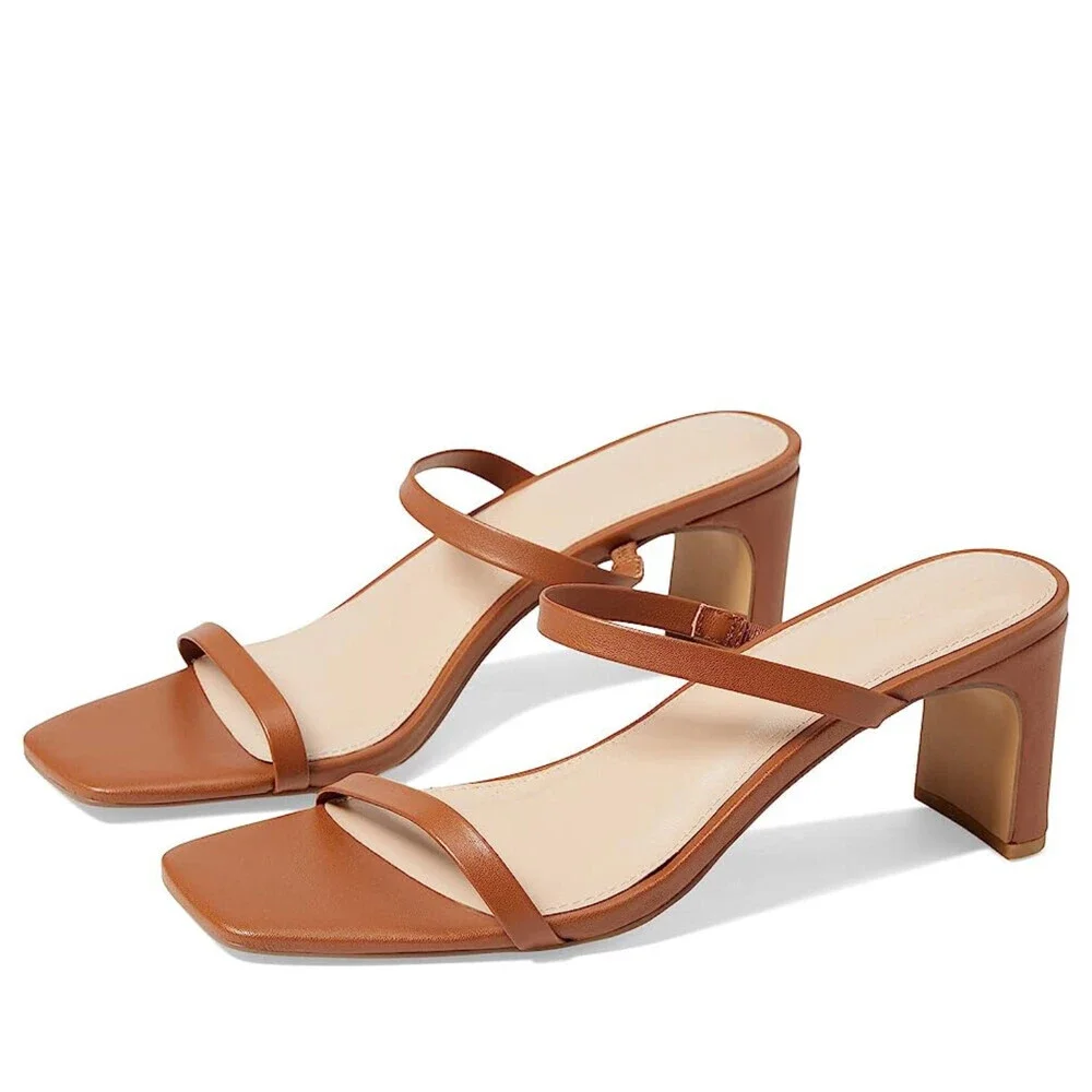 FARYL by Farylrobin Analisa Sandals Women's 11 Cognac Leather Square Toe GAL1106